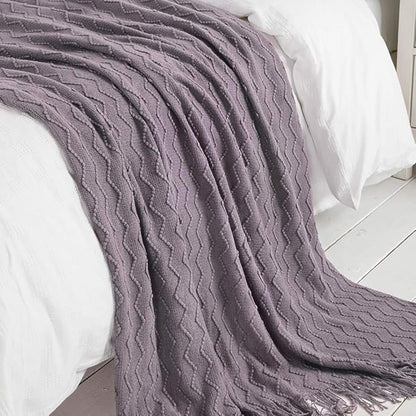 BOURINA Dark Lavender Throw Blanket 50 x90 Inches Textured Solid Soft Sofa Throw Bed Runner Knitted Decorative Blanket
