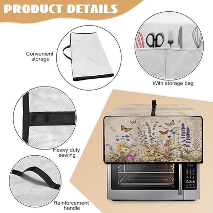 Toaster Oven Cover Washable Small Kitchen Appliance Dust Cover with Pockets, for Air Fryer Toaster Ovens, Microwaves, S, 14.5 x 18.5 x 9 Inches, Retro Floral Butterfly Print