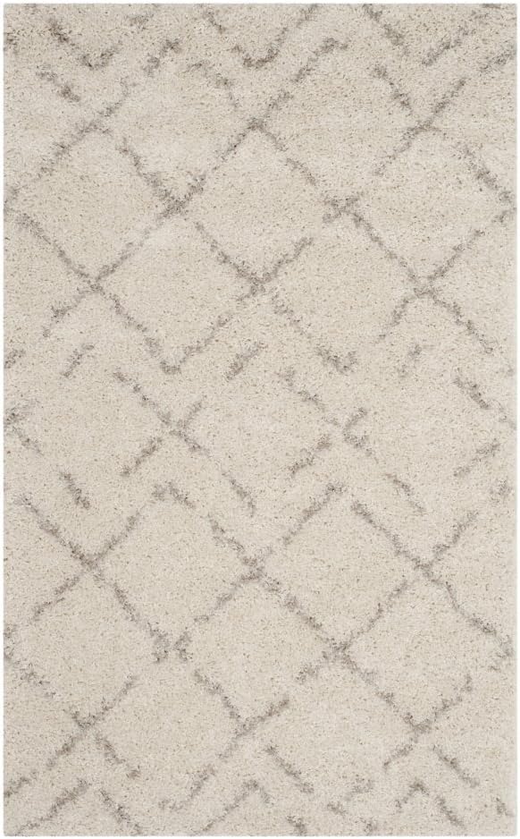 SAFAVIEH Arizona Shag Collection Area Rug - 3'2" x 5', Ivory & Beige, Moroccan Boho Design, Non-Shedding & Easy to Clean, Ideal for Living Room, Bedroom, Dining Space (ASG743A)
