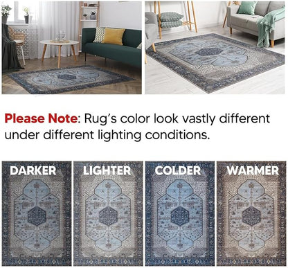 Keen Home Design 9x12 Rug - Machine Washable Area Rug with Non-Slip Backing, Ideal for Living Room, Dining Room, Bedroom - Vintage, Easy Clean, Durable, Low Pile Rug - (9' x 12')