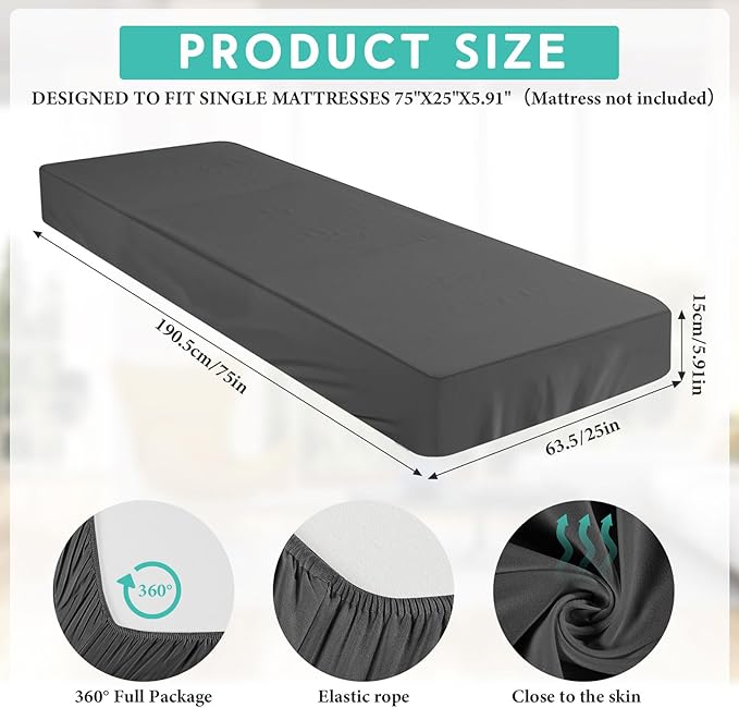 Breling Fitted Sheet (Sheet Only) Compatible with Milliard Trifold Mattress Folding Mattress Fitted Microfiber Bedsheet for Camp Bunk Rvs Bed(Single,6'',Dark Gray)