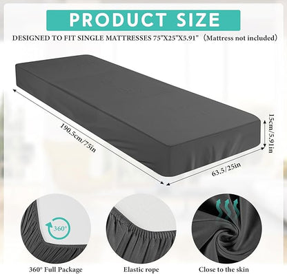 Breling Fitted Sheet (Sheet Only) Compatible with Milliard Trifold Mattress Folding Mattress Fitted Microfiber Bedsheet for Camp Bunk Rvs Bed(Single,6'',Dark Gray)