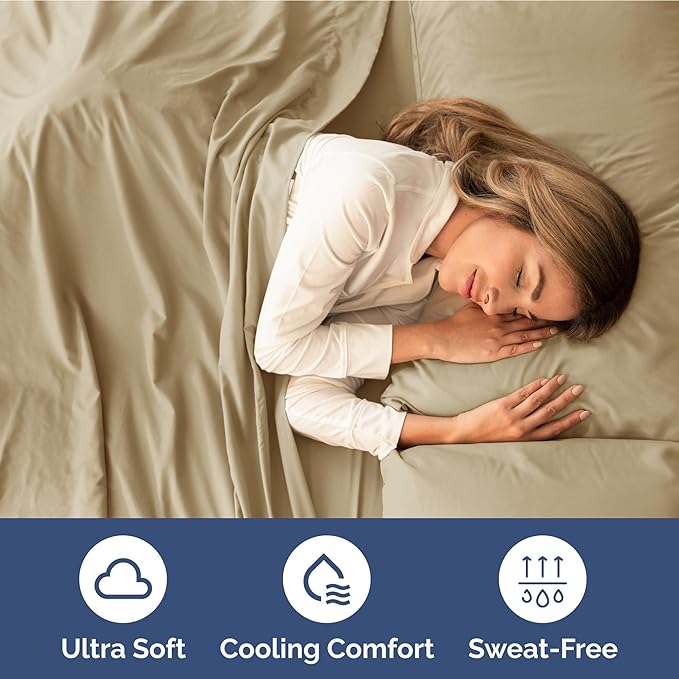 Extra Deep Pocket Twin Sheets - 3 Piece Breathable & Cooling Bed Sheets - Hotel Luxury Bed Sheet Set - Soft, Wrinkle Free & Comfy - Easily Fits Extra Deep Mattresses - Deep Pocket Beige Sheets Set