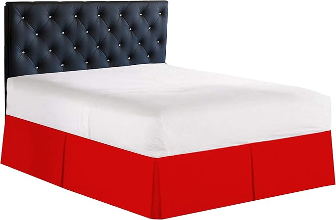 Bed Skirt - 100% Cotton 800 Thread Count Box Pleated Bed Skirt - Luxury Pleated Dust Ruffle, Hotel Quality Modern Bed Skirt, Easy Fit with 12 Inch Tailored Drop, Twin XL, Red