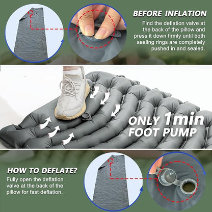 Sleeping Pad for Camping - Ultralight Camping Mattress with Pillow, Built-in Foot Pump, Compact Inflatable Portable Mat for Backpacking, Hiking, Car Traveling, Beach, Tent