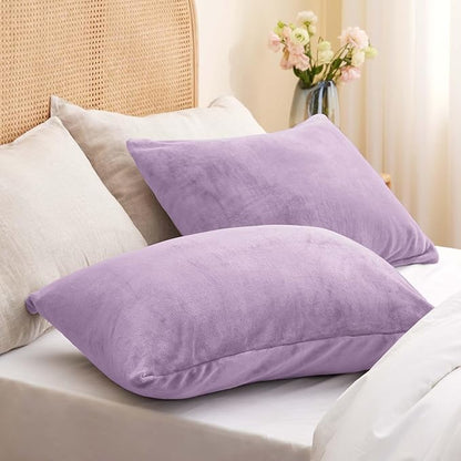 BEDELITE Flannel King Size Pillow Cases Set of 2, Super Soft Fleece Pillowcases with Zipper for Bedroom, Sofa, Couch,Luxury Cozy Fuzzy Velvet Pillow Shams for All Seasons(20x40 Inches,Lavender)