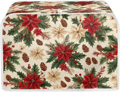 ZFRXIGN Christmas Flower Toaster Covers Mushroom Toaster Cover 4 Slice Small Appliance Covers Kitchen Microwave Oven Dust Cover Case Protector Toaster Covers Poinsettia Floral Beige
