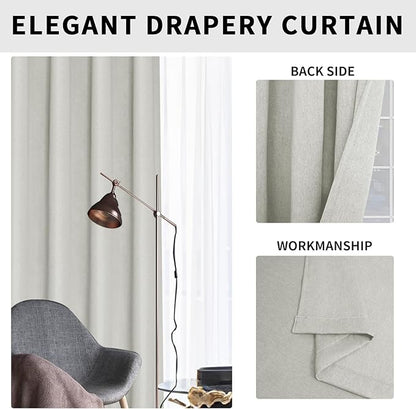 Easy-Going Linen Look Blackout Curtain 108 Inch Length Grommet Window Curtain Drapes for Bedroom, Living Room Thermal Insulated Room Darkening (Set of 2 Panels, Light Gray)