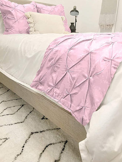 Bed Runner Set - 100% Pure Cotton 800 Thread Count - Luxury 1 Pinch Pleated Bed Runner and 2 Pillow Cover - 3 Piece Pinch Pleated Bed Runner Set California King, Pink