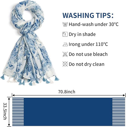 Scarf for Women Lightweight Soft Floral Leopard Printed Scarves Fall Winter Fashion Shawl Wrap with Fringe