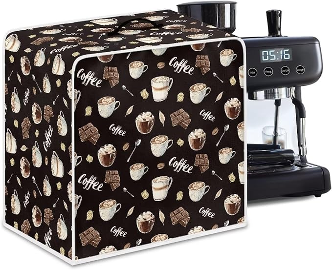 Coffee Maker Cover – Dust Protection Stain Resistant Washable Appliance Cover Kitchen Decoration Gifts For Coffee Lovers Chocolate and Cake Black
