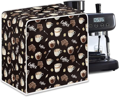Coffee Maker Cover – Dust Protection Stain Resistant Washable Appliance Cover Kitchen Decoration Gifts For Coffee Lovers Chocolate and Cake Black