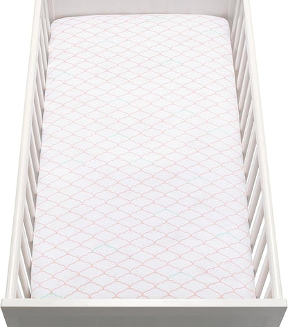 Newton Baby Fitted Mini Crib Sheets (2-Pack) | Organic Muslin Cotton, Breathable & Soft Baby Sheets, Washable Baby Mattress Sheets, Fits Mini Crib Mattresses 24" x 38", Dreamweaver Coral & Plain White