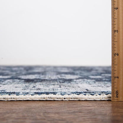 Bloom Rugs Washable Non-Slip 6' x 9' Rug - Dark Blue Traditional Bordered Area Rug for Living Room, Bedroom, Dining Room, and Kitchen - Exact Size: 6' x 9'