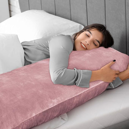 BEDELITE Body Pillow Cover with Zipper Closure, Super Soft and Cozy Fuzzy Fleece Pillowcase 20 x 54 Inches, Luxury Fluffy Plush Long Body Pillow Pillowcase for All Seasons(Dusty Pink)