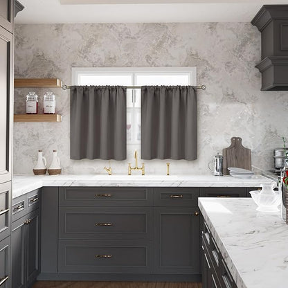 BGment Grey Blackout Curtains for Kitchen Cafe Window 34 x 36 Inch - Short Length Thermal Insulated Drapes Half Window Darkening Blinds for Bathroom Basement RV Privacy, 2 Panels