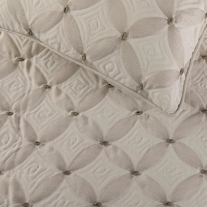 The HomeCentric King Queen Twin Ivory Bed Runner Without Pillow Cover, CA King Size 86"x18" Bed Runner Without Pillow Cover, Linen Quilted & Embroidery, Modern Contemporary - Tender Love