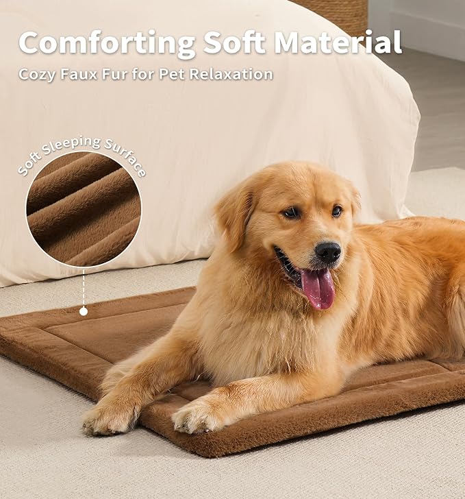 MADE 4 PETS Dog Crate Pad Bed for Small Dogs, Washable & Reversible, Anti-Slip Kennel Mat for Cozy Sleeping, Soft Fluffy Dog Bed for Indoor & Outdoor Use, 24"x18", Brown