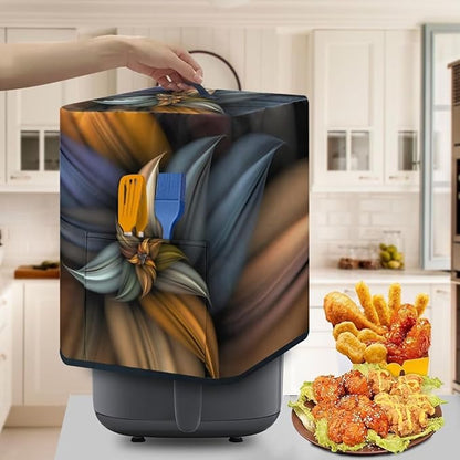 Air Fryer Oven Dust Cover with Handle and Pocket, Easy Cleaning Electric Appliance Cover, Brown Flower