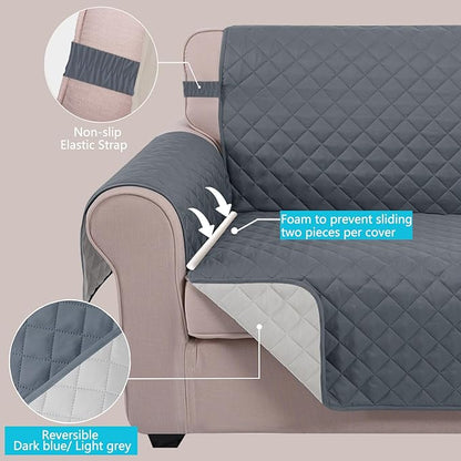 U-NICE HOME 4 Seater Sofa Cover 91 Inch Large Couch Covers for 4 Cushion Couch with Elastic Straps Water Resistant Furniture Protector Cover for Pets Cat (Sofa XX-Large, Dark Blue/Light Grey)