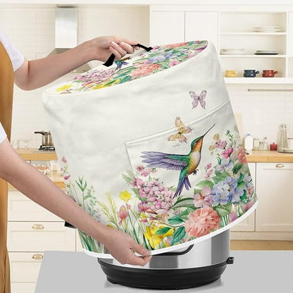 Appliance Dust Covers for Air Fryer & Pressure Cooker, Small Appliance Covers with Pockets Fits Pressure Cooker (3 Quart) and Extra Accessories - Hummingbird Floral