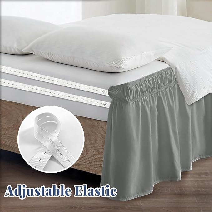 Queen Bed Skirt, Elastic Wrap Around Bed Skirt Queen Size, Bed Skirts for Adjustable Bed, Easy Fit with 18" Drop Length Tailored Drop Dust Ruffle (Grey)