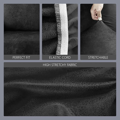 molasofa Leather Like Stretch Futon Slipcover Armless Futon Bed Sofa Cover Furniture Protector with Elastic Bottom, Soft and Washable Futon Cover for Sofa Bed Stay in Place（X Larger，Dark Grey）