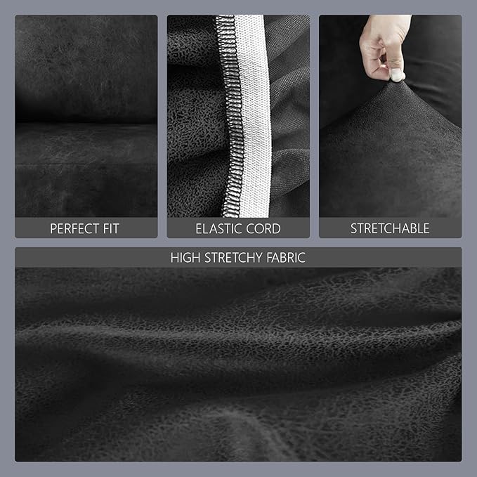 molasofa Leather Like Stretch Futon Slipcover Armless Futon Bed Sofa Cover Furniture Protector with Elastic Bottom, Soft and Washable Futon Cover for Sofa Bed Stay in Place（Larger，Dark Grey）