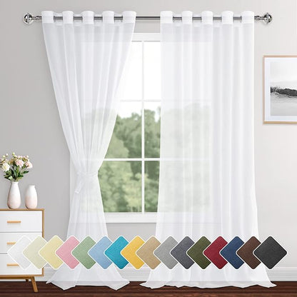 XWZO White Sheer Curtains for Bedroom, Light Filtering & Breathable Extra Wide Grommet Voile Window Curtains for Living Room, Home Decor with Tiebacks, Set of 2 Panels, 60 x 95 Inches Long