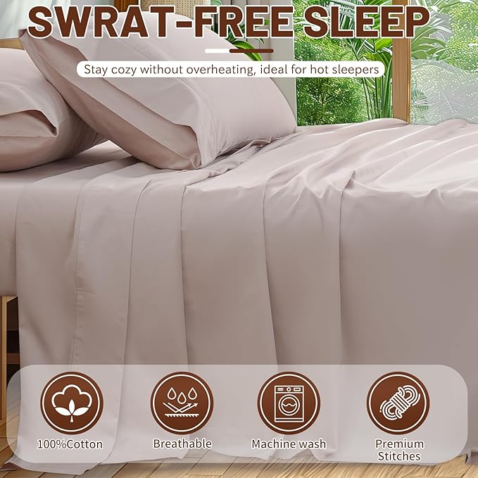 Extra Deep Pocket King Sheets 18-24 Inch 100% Egyptian Cotton 1000 Thread Count Sateen Weave Soft Breathable 4 Pieces（King，Dusty Pink）