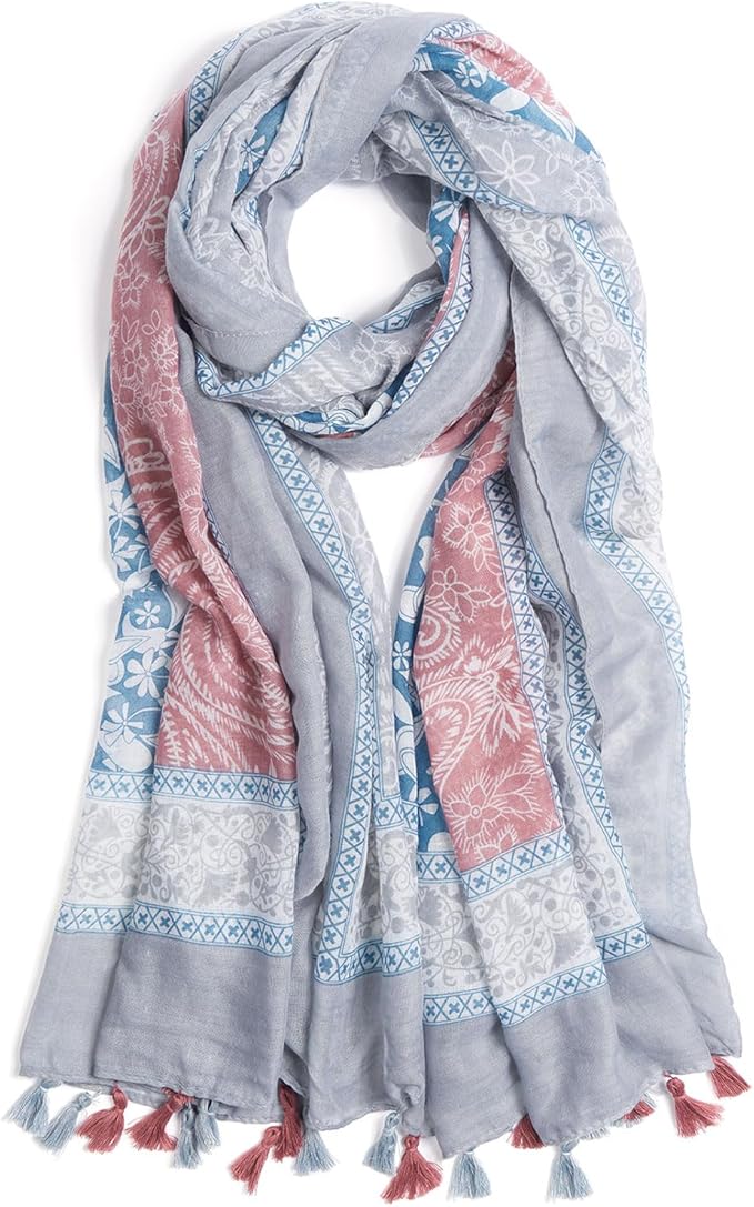 Scarf for Women Lightweight Soft Floral Leopard Printed Scarves Fall Winter Fashion Shawl Wrap with Fringe