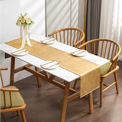 BALCONY & FALCON Gold Table Runner Lustrous Linen 14"x118" Water Resistant Washable Vintage Rustic Runner for Table, Dining, Party, Wedding, Birthday, Easter, Thanksgiving, Christmas Décor