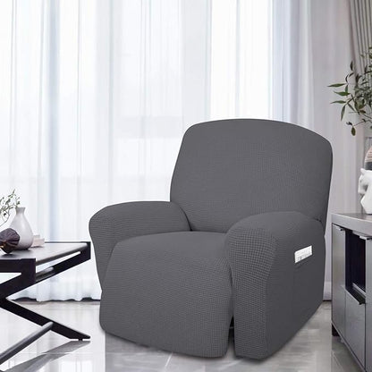 Easy-Going 4 Pieces Oversized Recliner Stretch Sofa Slipcover Sofa Cover Furniture Protector Couch Soft with Elastic Bottom Polyester Spandex Jacquard Fabric Small Checks Gray X-Large