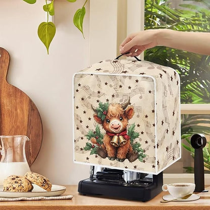 Christmas Coffee Maker Cover, Dustproof Washable Highland Cow Coffee Machine Protector with Handle