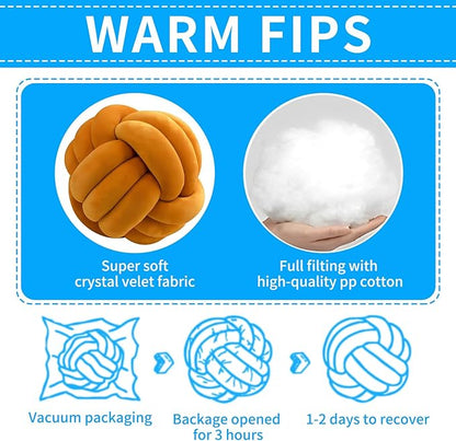 Knot Ball Pillows, Round Throw Pillow Cushion Home Decoration Soft Plush Pillow, Throw Knotted Ball Pillow Handmade Children Room Decoration Round Plush Toy Pillow (Caramel,8.5"/22cm)
