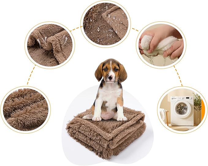 Waterproof Dog Couch Throw Blanket Brown Long Faux Fur Pet Blankets for Small Dogs Cats Fluffy Puppy Sofa Cover Love Bed Doggie Cover Washable Mat(Brown,XS-28x20in)