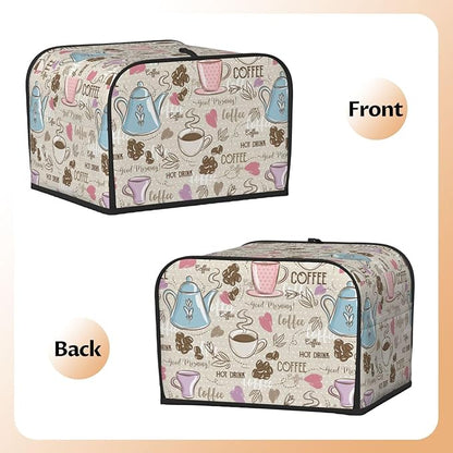 Beige Coffee Love Heart 4 Slice Toaster Cover, Waterproof Toaster Dust Cover Bread Maker Protective For Small Kitchen Appliance Dining Room Table Home Decor Gifts