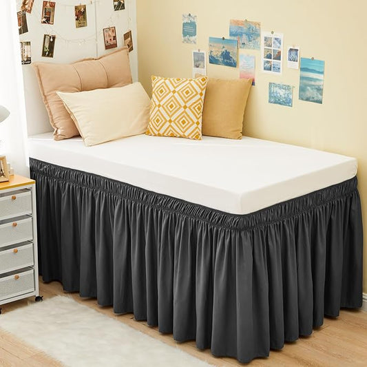 RIMELA Dorm Bed Skirt Twin XL 32 Inch Drop, Easy to Install Extra Long Wrap Around Elastic Dust Ruffle, Dark Grey Bedskirt Solid Silky Fabric Machine Washable (Twin XL 80“L x 39”W & Twin 75“L x 39”W)