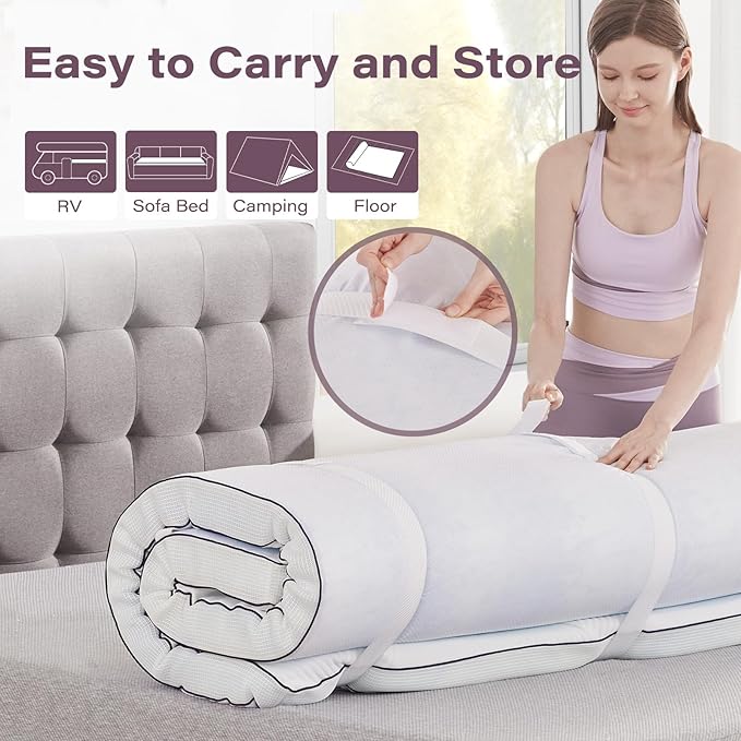 2 Inch Memory Foam Mattress Topper Twin Size with Removable Soft Cover Ventilated Breathable Cooling Mattress Pad Portable Bed Topper for Back Pain and Pressure Relief, CertiPUR-US Certified