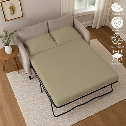 Sleeper Sofa 4 Piece Bed Sheet Set Premium Quality 100% Cotton 500 Thread Count, Smooth & Super Soft Sateen Weave, Extra Soft Bed Sheets, Wrinkle Free, 8 Inch Deep Pocket (Full, Beige)