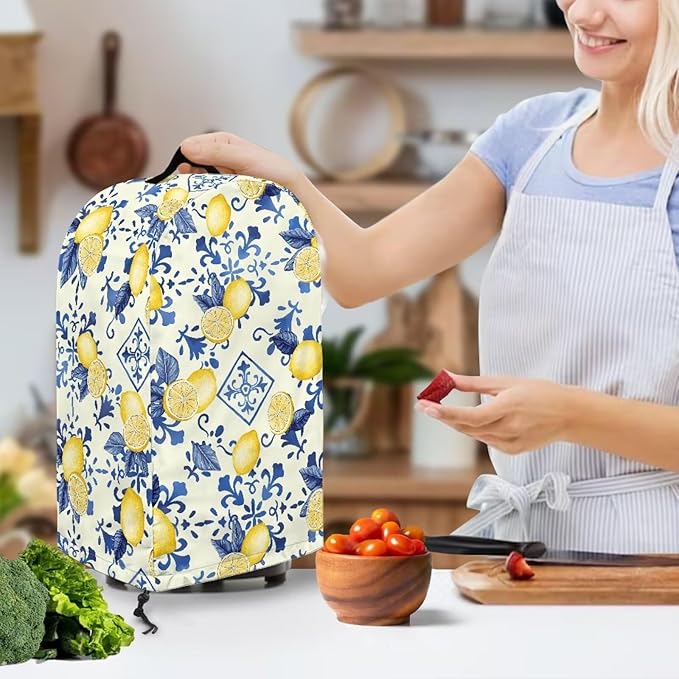 Lemon Flower Blender Dust Cover Stand Mixer or Coffee Maker Appliance Covers with Drawstring Anti Fingerprint Polyester Dust Stain Resistant Blender Cover for Home Kitchen