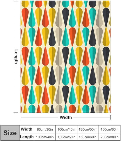 Mid Century Throw Blanket, Modern Drop Shape Retro Colors Boho Orange Teal Black Geometric Pattern Throws Blankets for aby Toddler Dog Cat 40"x50"