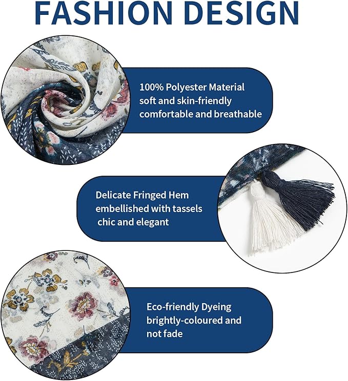 Scarf for Women Lightweight Soft Floral Leopard Printed Scarves Fall Winter Fashion Shawl Wrap with Fringe