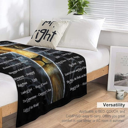Christian Lion Blanket Scripture Jesus Throw Blanket Christian Gifts for Women Men Religious Blanket for Kids Adults Soft Warm Cozy Fleece Blanket for Couch Sofa Bed 50"x60"