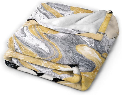 HGOD DESIGNS Gold Golden and Silver Marble Ink Abstract Painting Flannel Fleece Bed Blanket Throw Blanket Lightweight Cozy Plush Blanket for Bedroom Living Rooms Sofa Couch 40"x50"