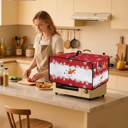 Christmas Countertop Convection Oven Cover Dust Protection Air Fryer Toaster Oven Covers for Home Kitchen Decorations 18.5 x 22.5 x 13 Inches, L, Snowman Face Snowflake Red White