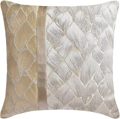 The HomeCentric King/Queen/Twin Ivory & Gold Designer Twin 53"x18" Bed Runner with 2 Pillow Cover, Patchwork, Quilted, Jacquard Foil Bed Scarf on Jacquard Fabric - Spinzar