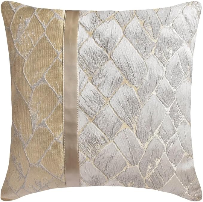 The HomeCentric King/Queen/Twin Ivory & Gold Decorative CA King 86"x18" Bed Runner with 2 Pillow Cover, Patchwork, Quilted, Jacquard Foil Bed Scarf on Jacquard Fabric - Spinzar