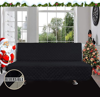 Easy-Going Futon Sofa Slipcover - Reversible Armless Couch Cover - Water Resistant for Pets & Kids (Black/Beige)