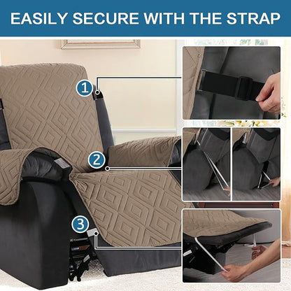 H.VERSAILTEX Reversible Quilted Recliner Covers Water Resistant Furniture Protector for Reclienr Chair with Elastic Straps for Pets Kids Sitting Width Up to 22"(Recliner, Taupe Brown/Beige)